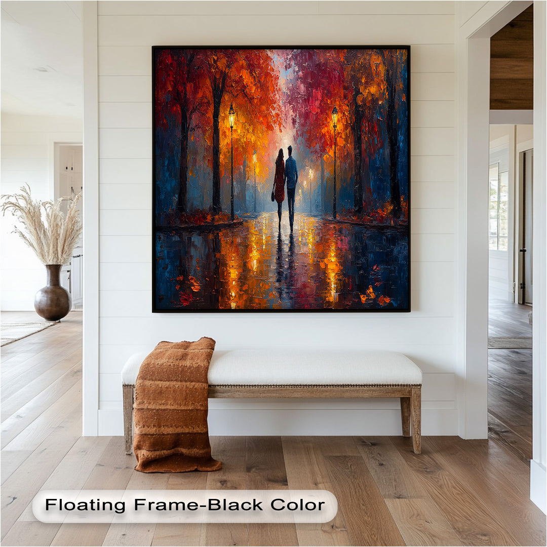 Romantic Walk Under Fiery Trees - Love Oil Painting