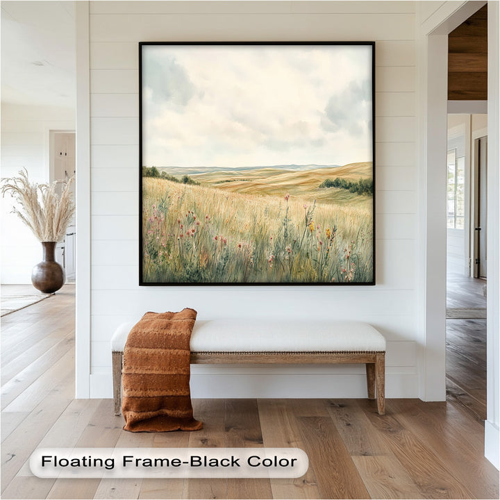 Soft Meadow Landscape Wall Art – Floral Oil Painting