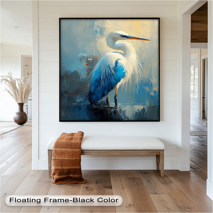 Blue Heron in Abstract – Framed Oil Painting