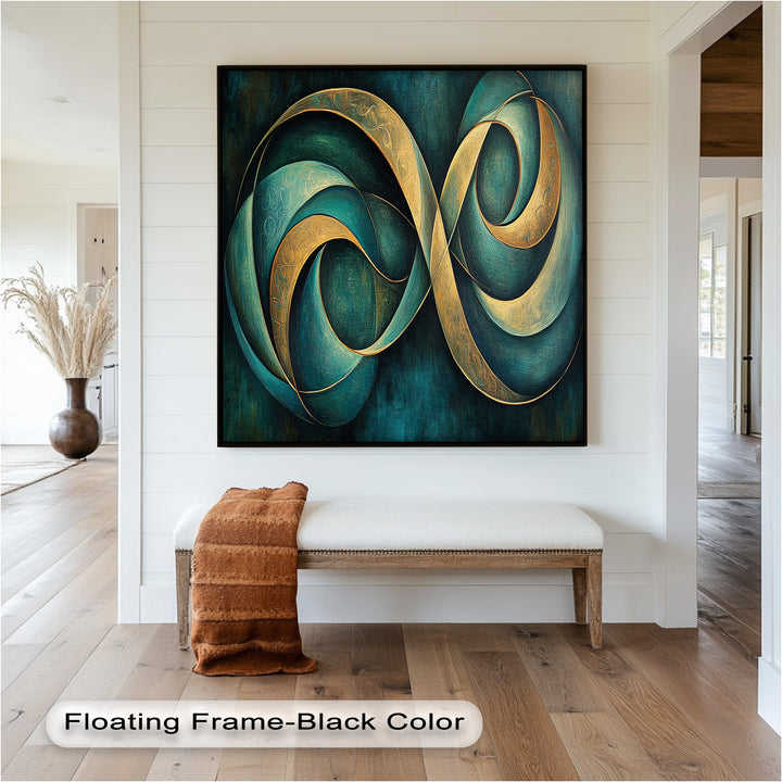 Infinity Loop Abstract – Teal & Gold Modern Oil Painting
