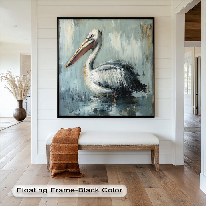 White Pelican Resting by the Water - Animal Oil Painting