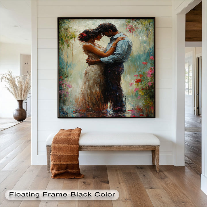 Romantic Couple Surrounded by Blooms - Love Oil Painting