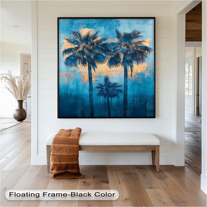 Blue Sunset Palms – Tropical Oil Painting