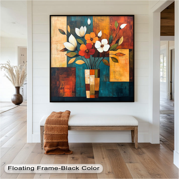 Geometric Bloom – Modern Floral Abstract Oil Painting