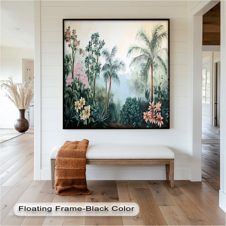 Floral Tropics Oasis – Palm Tree Oil Painting
