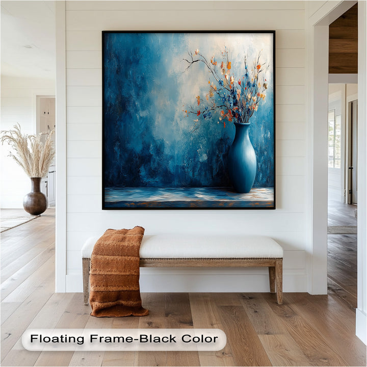 Blue Harmony Vase – Contemporary Floral Arrangement Flower Oil Painting
