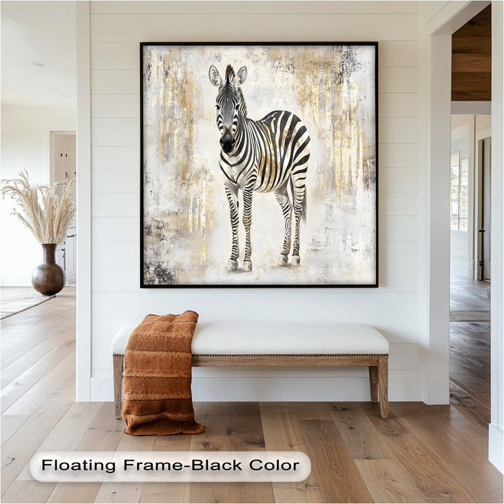 Golden Streak Zebra with Neutral Backdrop - Animal Oil Painting
