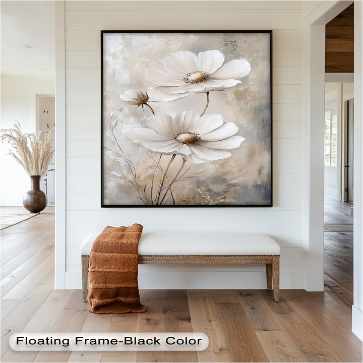 Soft Ivory Blooms – Neutral Flower Oil Painting