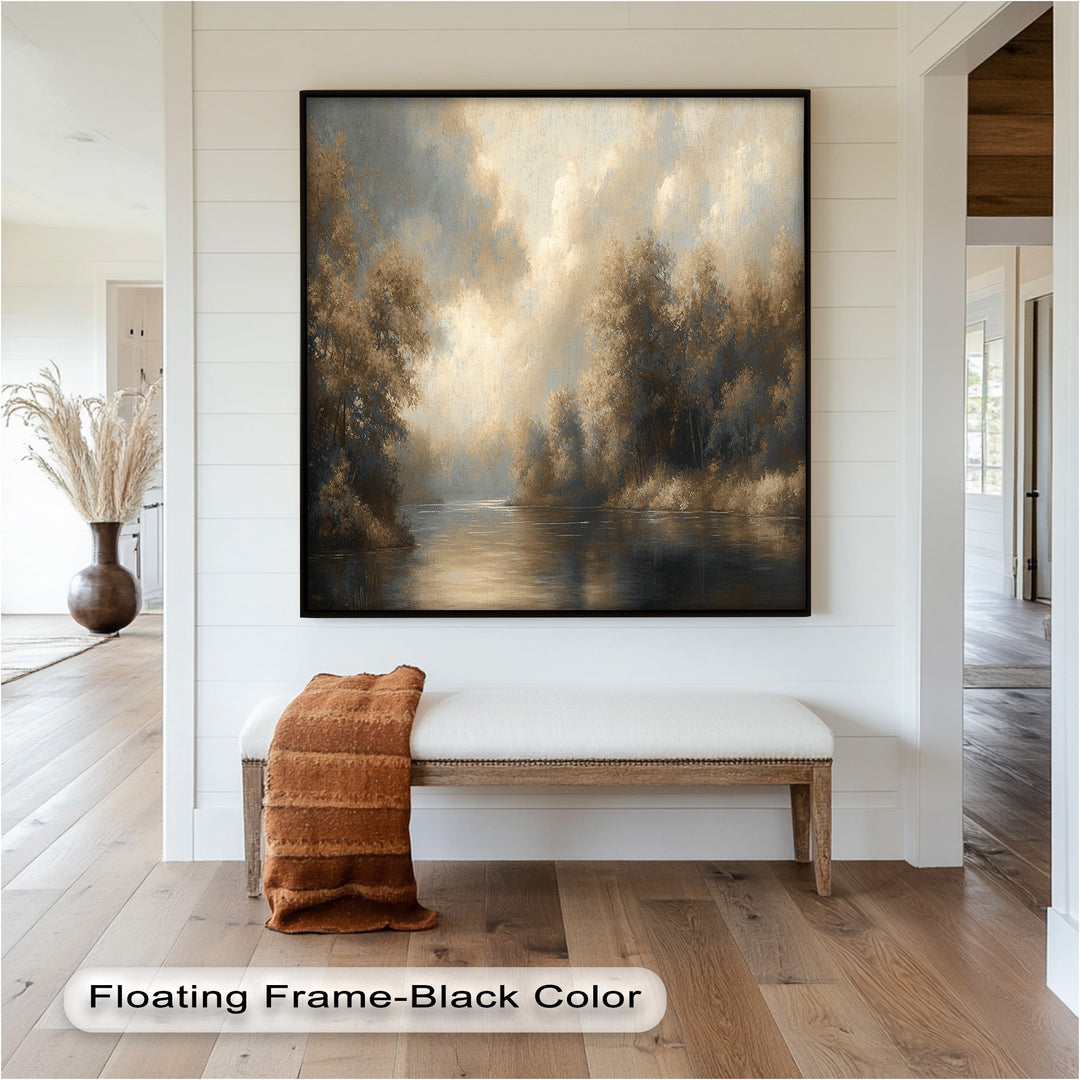 Serene River Landscape Wall Art – Modern Oil Painting
