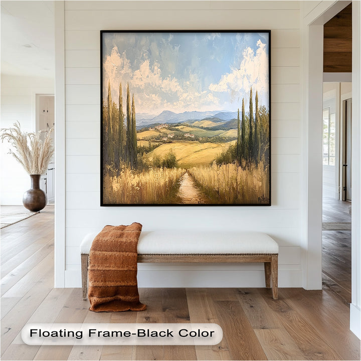 Vintage Aerial View – Scenic Countryside Oil Painting