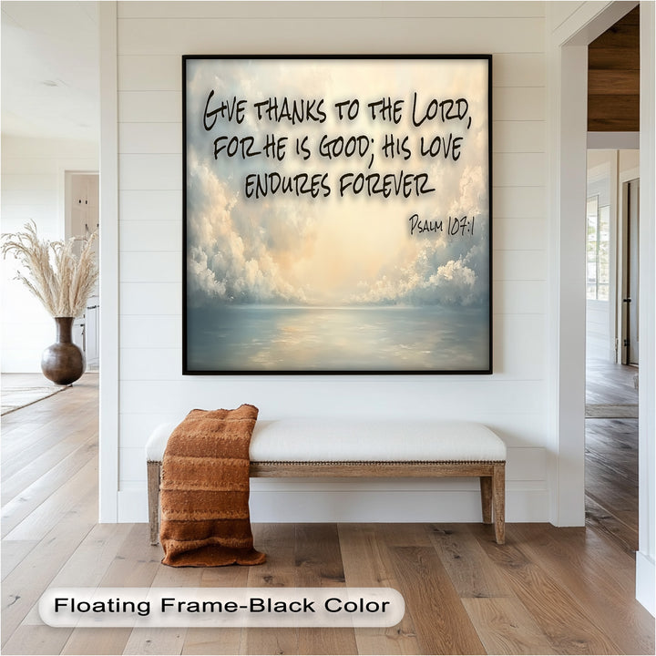 Psalm 107:1 – Give Thanks to Lord Bible Verse Oil Painting