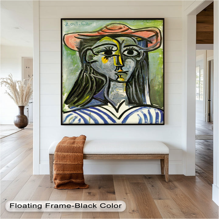 Striped Muse in Pink Hat – Picasso Oil Painting