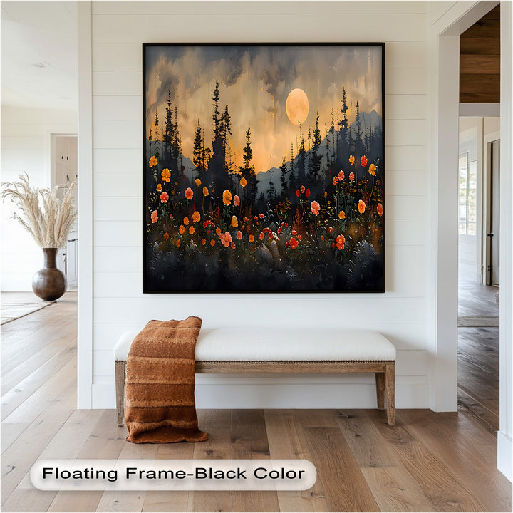 Moonlit Forest Landscape - Framed Floral Oil Painting