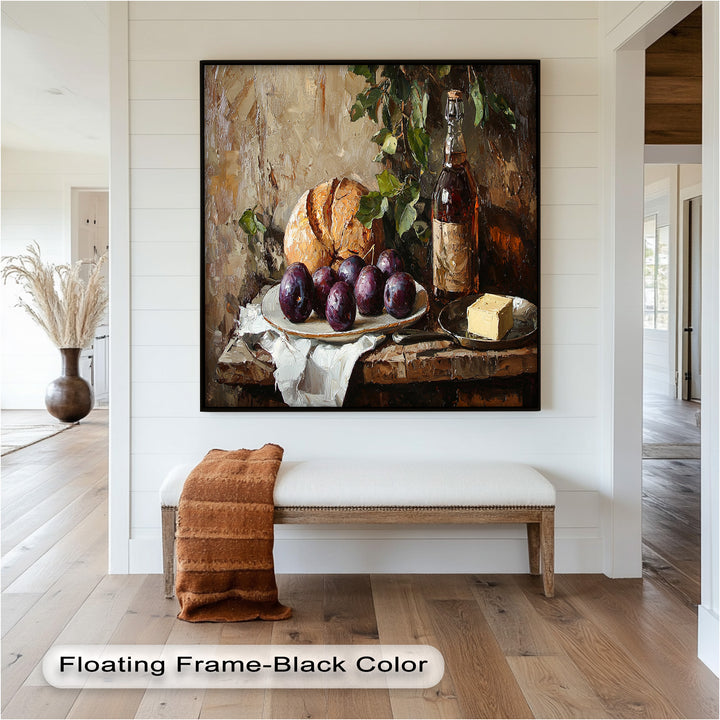 With lifelike detail and earthy colors, this painting celebrates the simple pleasures of food and tradition in a timeless rustic setting.

