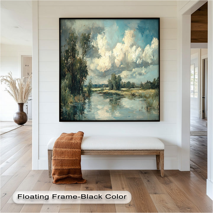 Golden Field & Mountain Horizon – Landscape Oil Painting