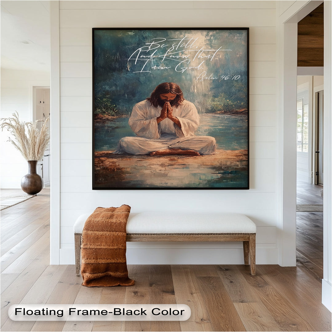 Sacred Stillness – Peaceful Biblical Artwork with Psalm 46:10
