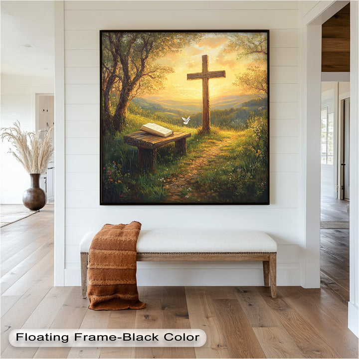 Pfad des Glaubens – Christliches Kreuz und Bibel-Ölgemälde
