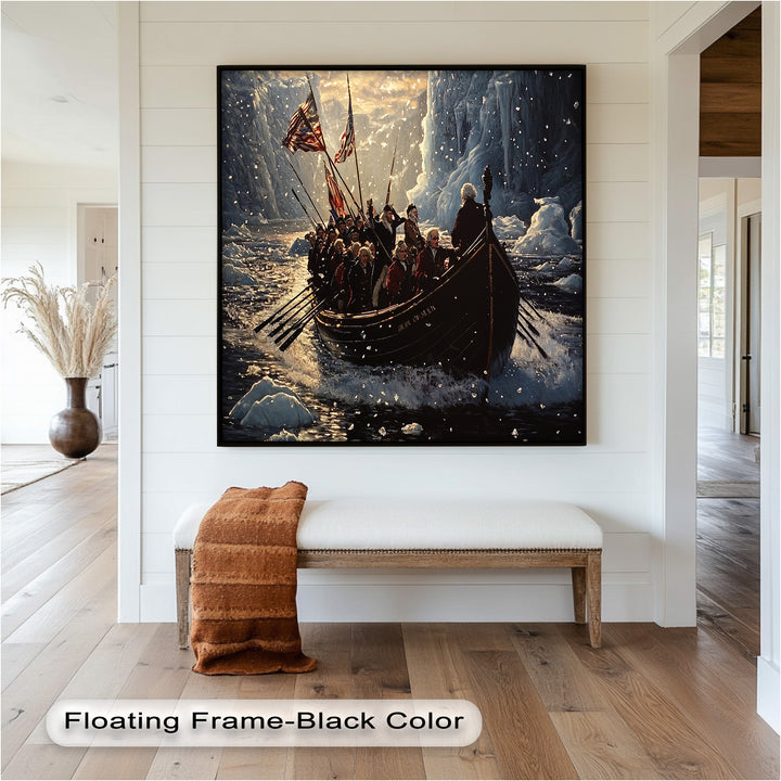 Crossing the Ice – Patriotic Revolutionary Boat Oil Painting