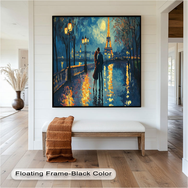 Moonlit Reflections – Eiffel Tower Romance Love Oil Painting