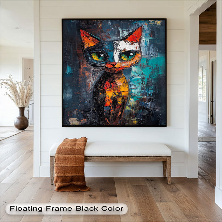 Abstraktes Katzenportrait mit Neonfarben - Tierölgemälde