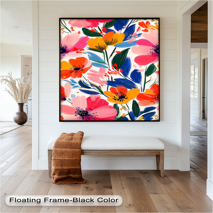 Joyful Bloom Burst – Lebendiges abstraktes Blumenölgemälde