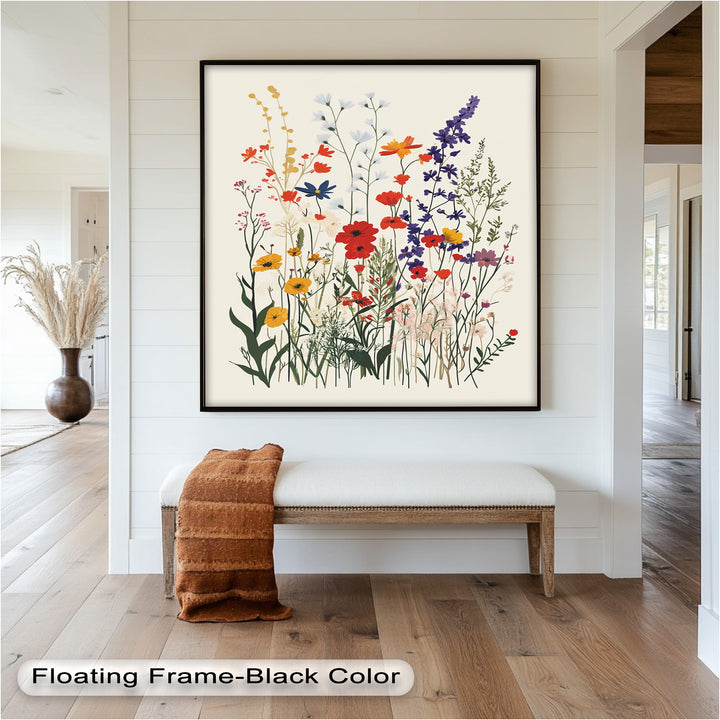 Wild Meadow Bloom – Farbenfrohes botanisches Ölgemälde im Boho-Stil