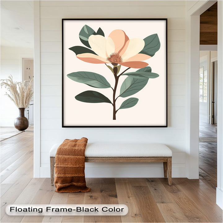 Minimal Magnolia – Elegantes botanisches Ölgemälde