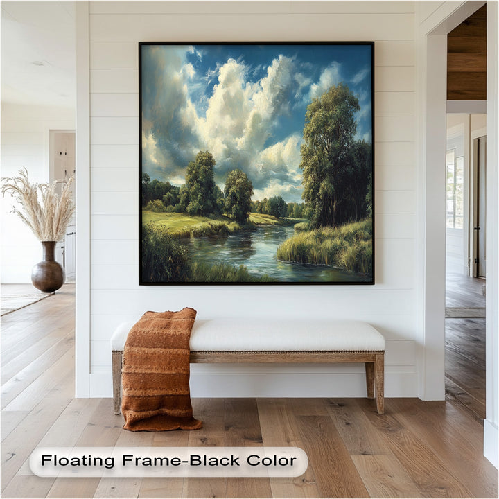 River Landscape Painting – Framed Oil Painting