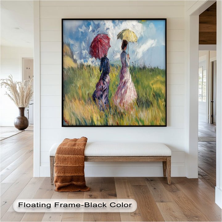 Ladies with Parasols in a Sunlit Meadow – Impressionist Oil Painting