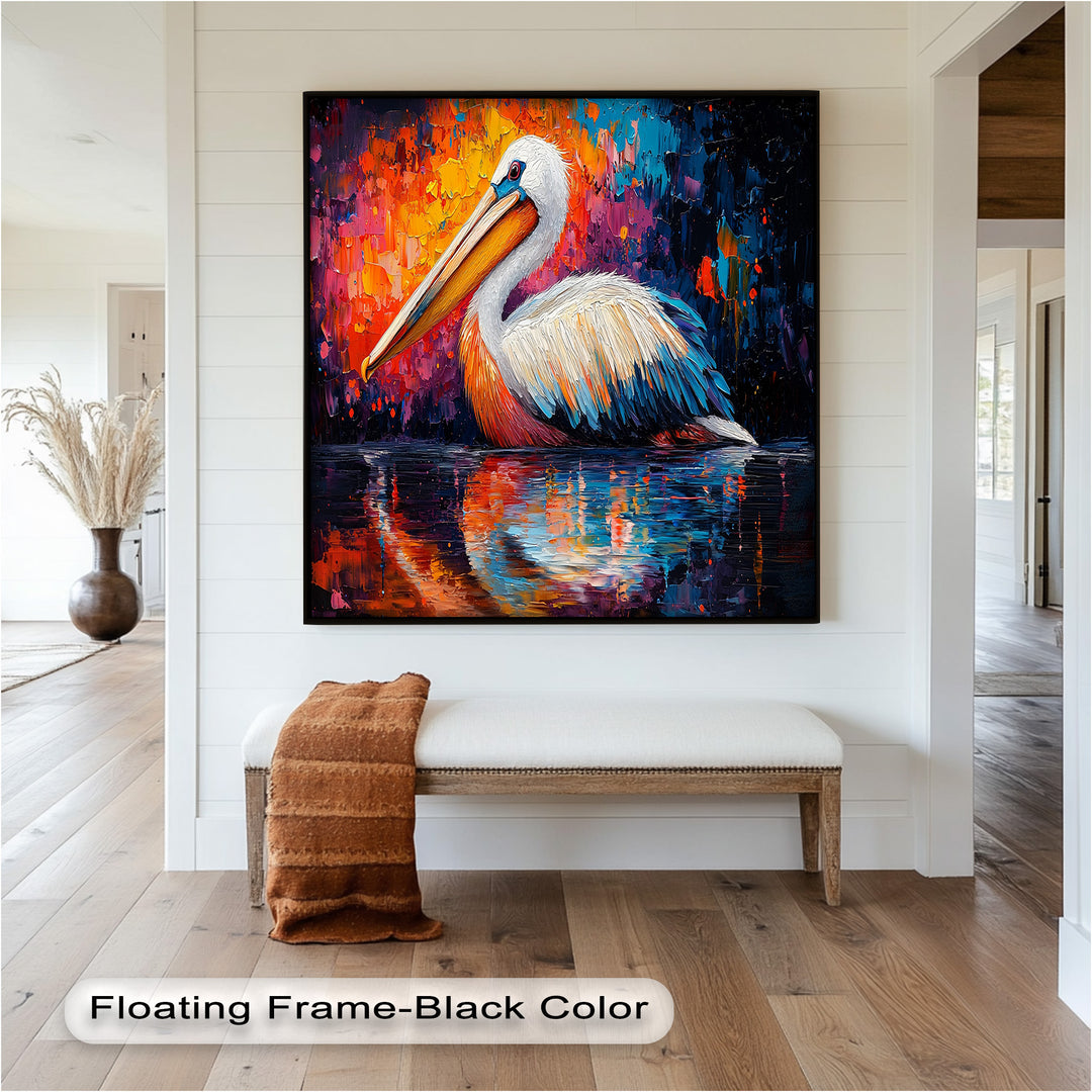 Sunset Pelican on Water – Animal Oil Painting