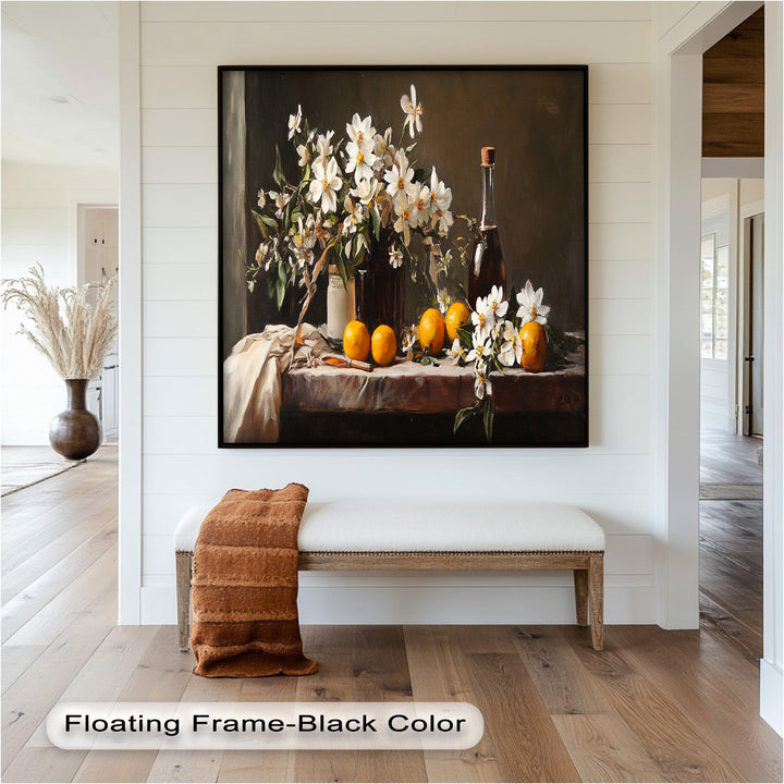 Orange & White Floral Still Life – Elegant Framed Oil Painting