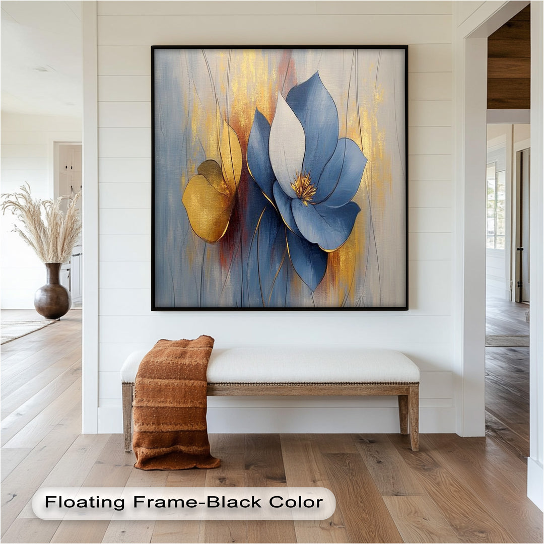 Blaue Magnolien-Wandkunst – Blumen-Ölgemälde