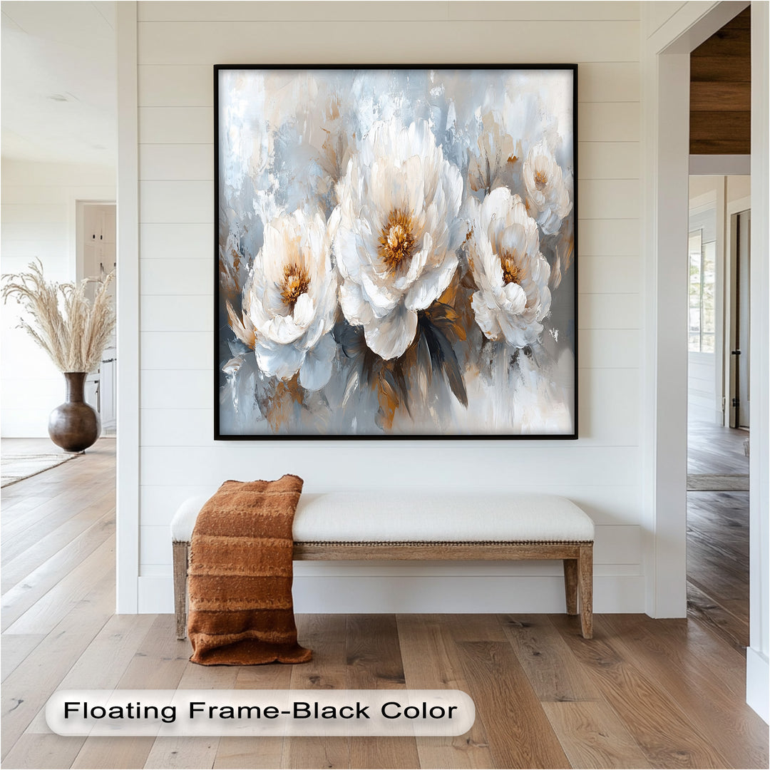 Ivory Garden Symphony – White Peony Bouquet Flower Oil Painting