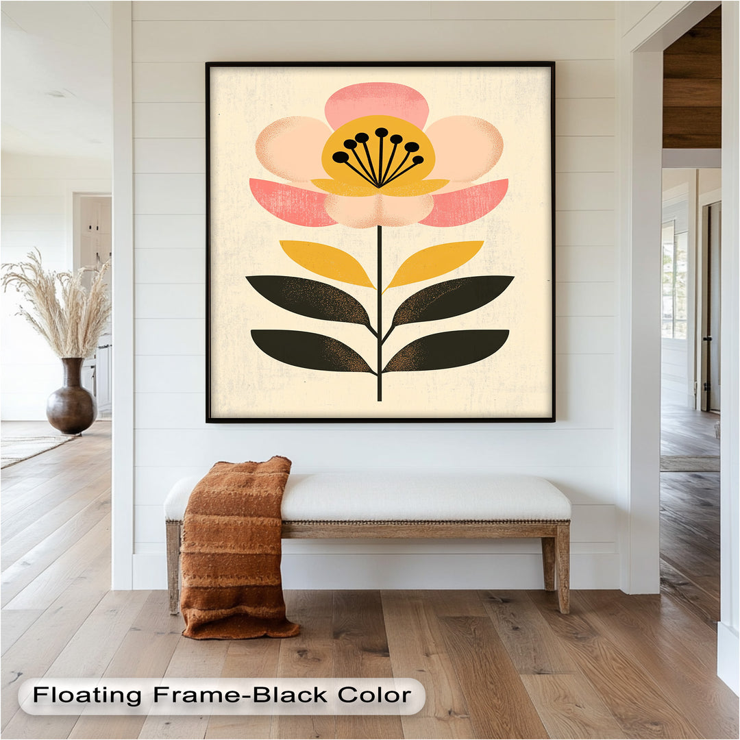 Mid-Century Bloom – Retro Floral Minimalist Wall Art Oil Painting
