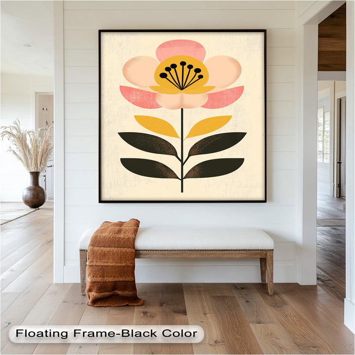 Mid-Century Bloom – Retro Floral Minimalist Wall Art Oil Painting
