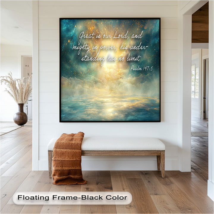 Psalm 147:5 – Mighty in Power Bible Verse Oil Painting