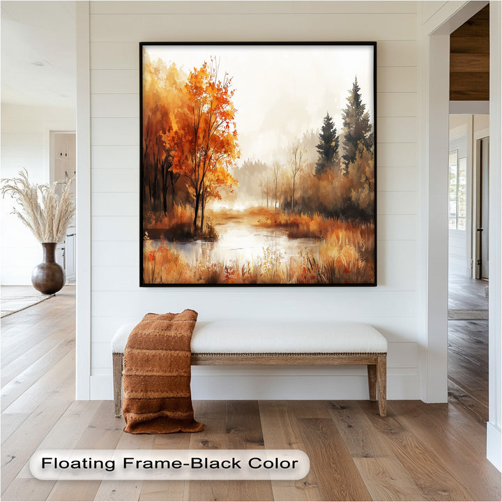 Autumn Forest Lake Wall Art – Fall Nature Oil Painting