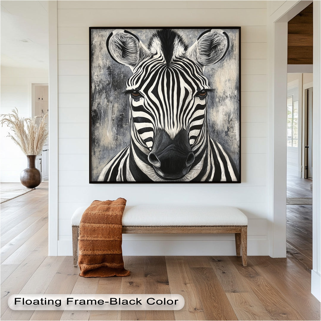 Zebra Portrait – Bold Black and White Animal Oil Painting