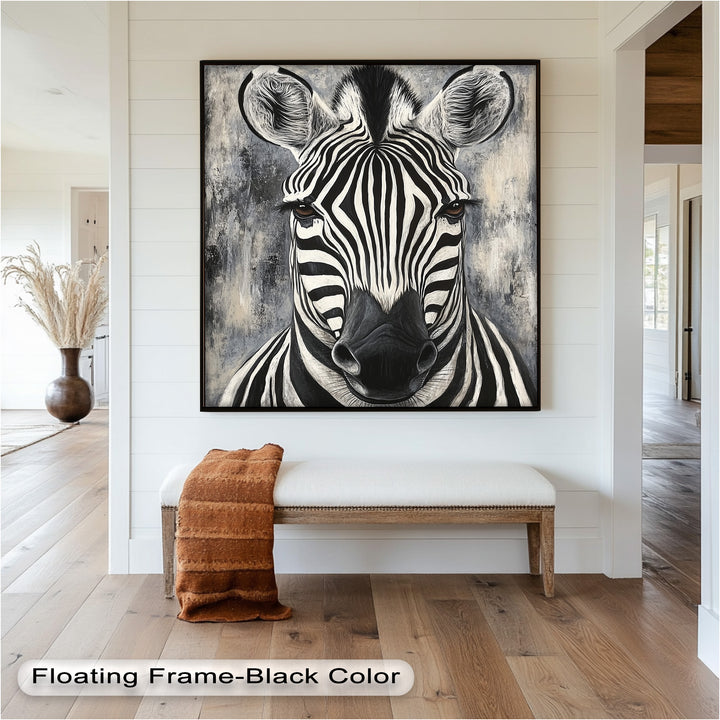 Zebra Portrait – Bold Black and White Animal Oil Painting