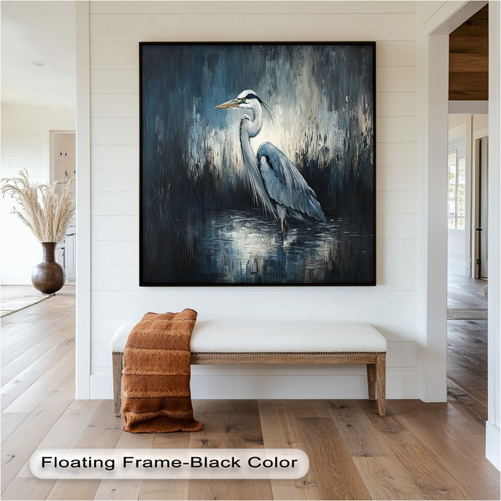 Heron in Misty Marshland – Animal Oil Painting