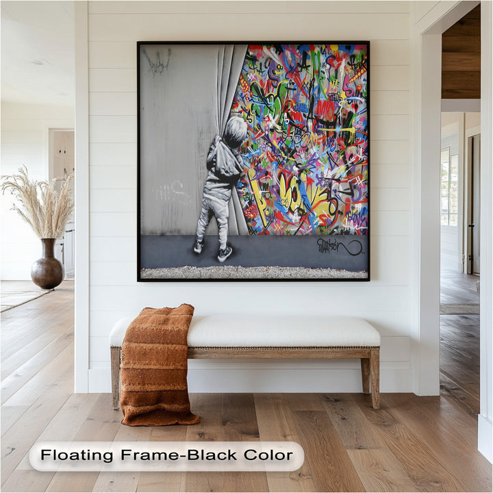 Beyond the Curtain – Banksy-Inspired Graffiti Oil Painting