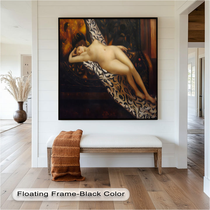 Velvet Reverie – Reclining Nude on Ornamental Nude Oil Painting