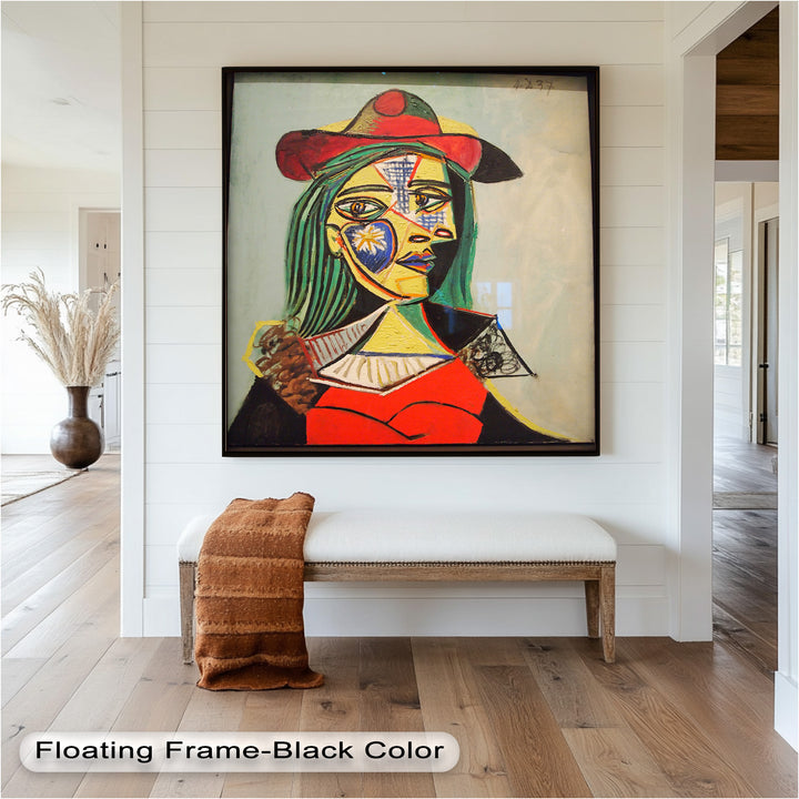 Strahlender Blick – Frau mit rotem Hut, kubistisches Porträt, Picasso-Ölgemälde