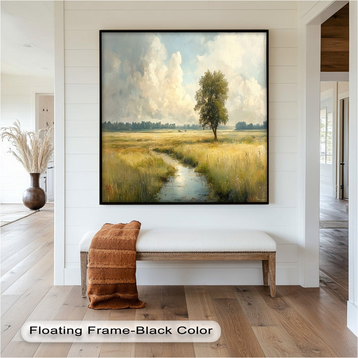 Sunlit Meadow Landscape – Tranquil Nature Oil Painting