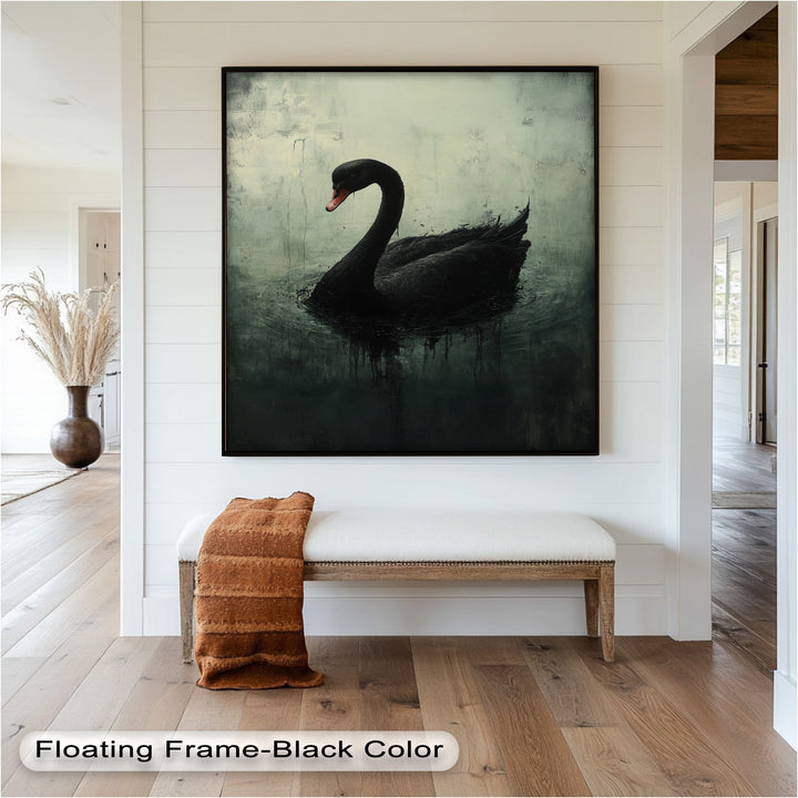 Solitary Grace – Moody Black Swan Oil Painting