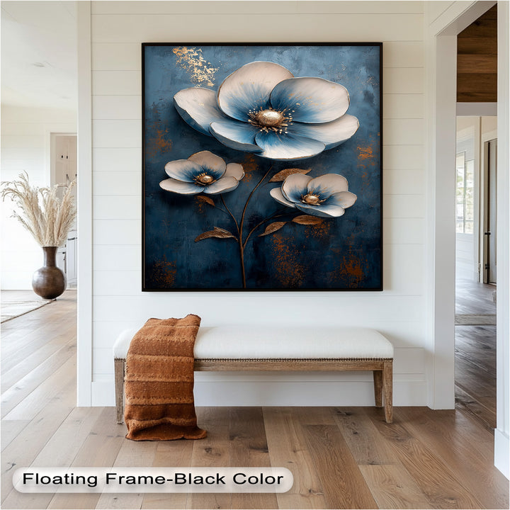 Blue and Gold Flower - Modern Oil Painting