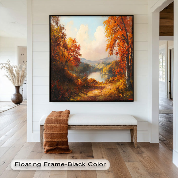 Golden Horizon – Ölgemälde mit herbstlichem Flussblick