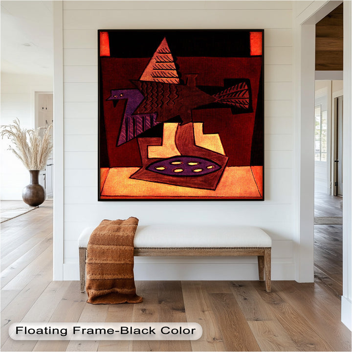 Geometric Bird Abstract Wall Art – Modern Cubist Oil Painting