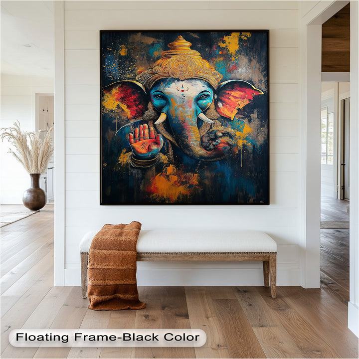 Ganesha Segen Wandkunst – Religiöses Ölgemälde