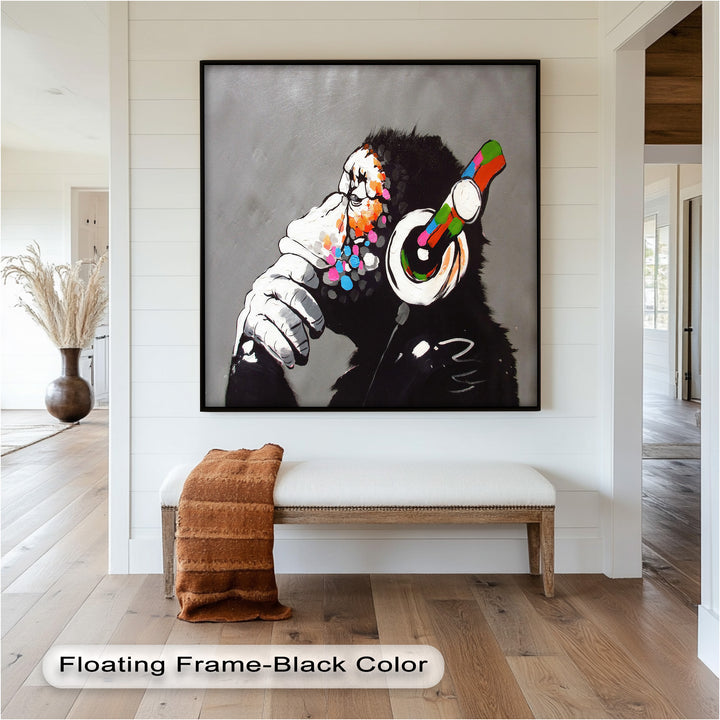 Contemplative Chimp with Headphones - Banksy Oil Painting